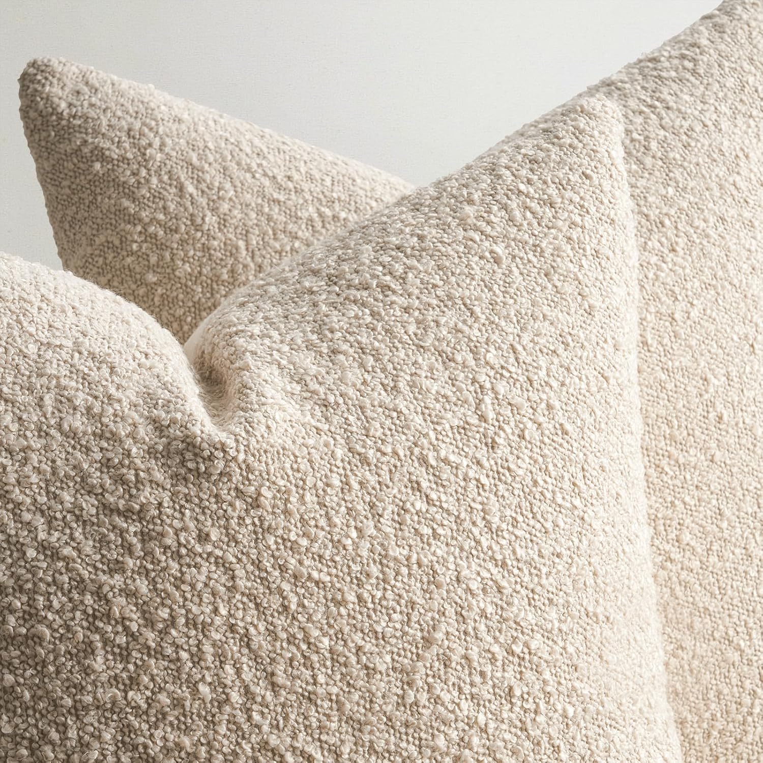 Topfinel Beige White Boucle Pillow Cover Set of 4 Complete Sofa Layering Set Modern Farmhouse & Neutral Chair Sofa Couch Bedding Room Decor (12"x20"x2,18"x18",20"x20")