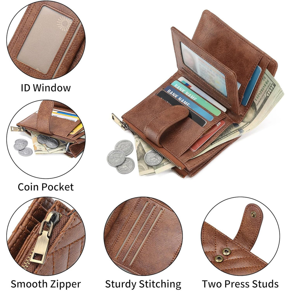 GAEKEAO Small Wallets for Women Vegan Leather RFID Blocking Bifold Zipper Pocket Wallet Card Case Purse with ID Window