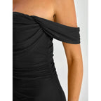 Caracilia Womens Summer Off The Shoulder Formal Bodycon Maxi Dresses High Slit Ruffle Hem Mesh Wedding Guest Cocktail Dress