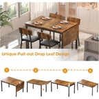 Ironck 5-Piece 63" Extendable Dining Table With 4 Upholstered Chairs, Kitchen Table Set For 4-8 People, Dining Room Sets With Mdf Wood Board, Drop Leaf Table Design For Space Saving, Rustic Brown