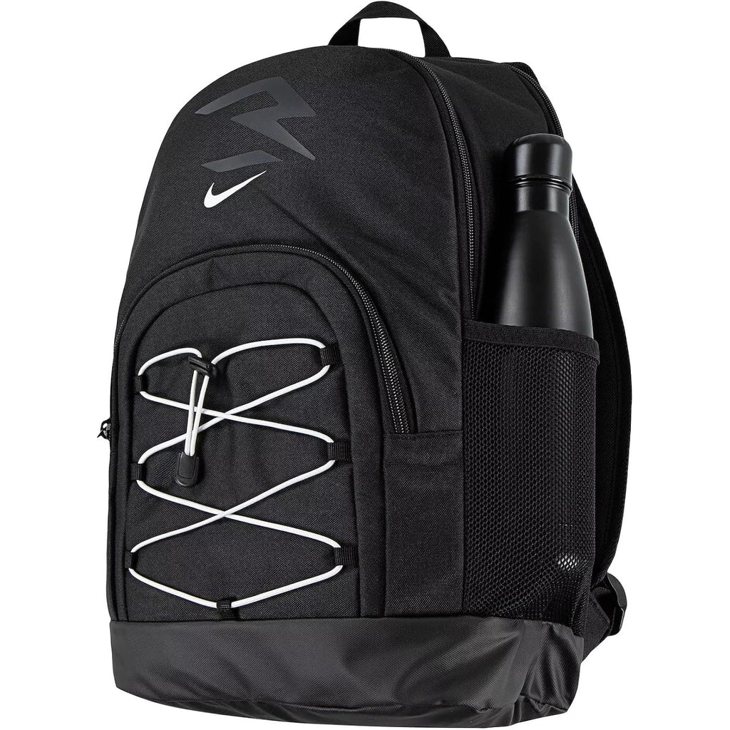 Nike 3Brand Kids Blitz Bungee Backpack For School, Black/White | Padded 17-Inch Laptop Sleeve And 2 Mesh Bottle Pockets. Bookbag For Boys, Girls, Sports, Gym, And Travel.