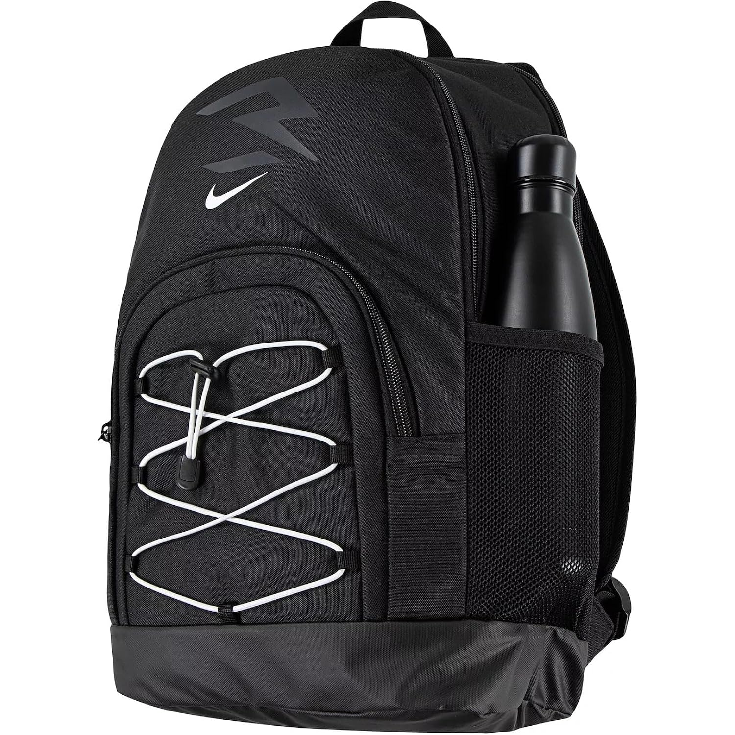 Nike 3Brand Kids Blitz Bungee Backpack For School, Black/White | Padded 17-Inch Laptop Sleeve And 2 Mesh Bottle Pockets. Bookbag For Boys, Girls, Sports, Gym, And Travel.
