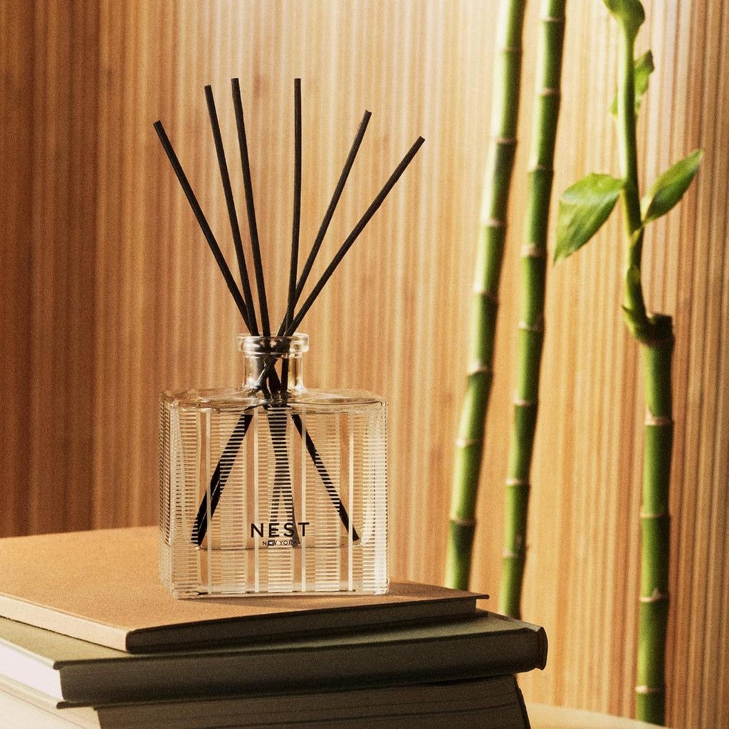 Nest New York Reed Diffuser, Bamboo - 5.9 Fl Oz - Fragrance For Up To 90 Days - Reusable, Refillable Glass Holder - Includes 8 All-Natural Reed Sticks - Flame Free