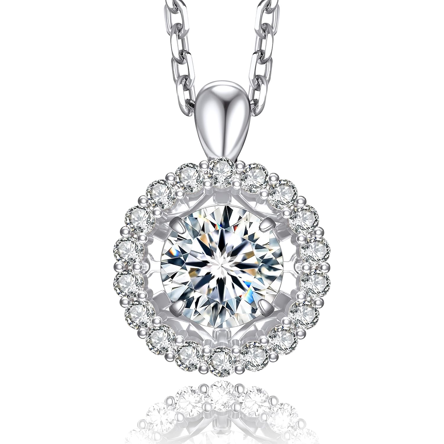 MomentWish 925 Sterling Silver Moissanite Necklace for Women D Color VVS1 Dancing Moissanite Necklaces Fashion Jewelry for Women Anniversary Gifts（0.5/1Carat）