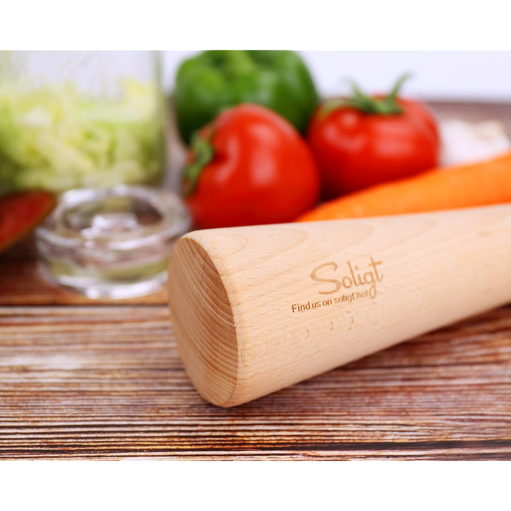Soligt 12" Sauerkraut Pounder for Mason Jars Vegetable Fermentation- One Piece of Solid Wood
