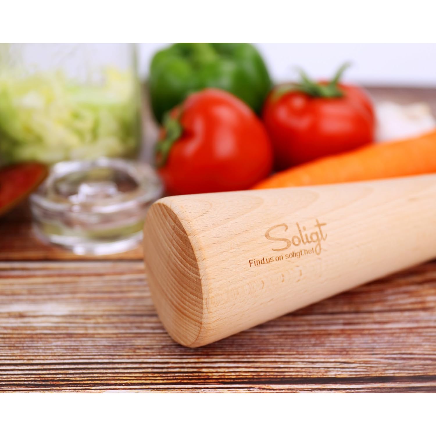 Soligt 12" Sauerkraut Pounder for Mason Jars Vegetable Fermentation- One Piece of Solid Wood