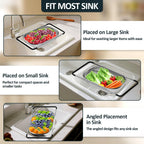 Over The Sink Colander - Strainers And Colanders - Sink Strainer Basket - Expandable Fine Mesh Strainer With Rubber Grip For Veggie, Fruits, Pasta, Home Kitchen Essentials (9.5W X 13.4-21.3L X 3.3H)