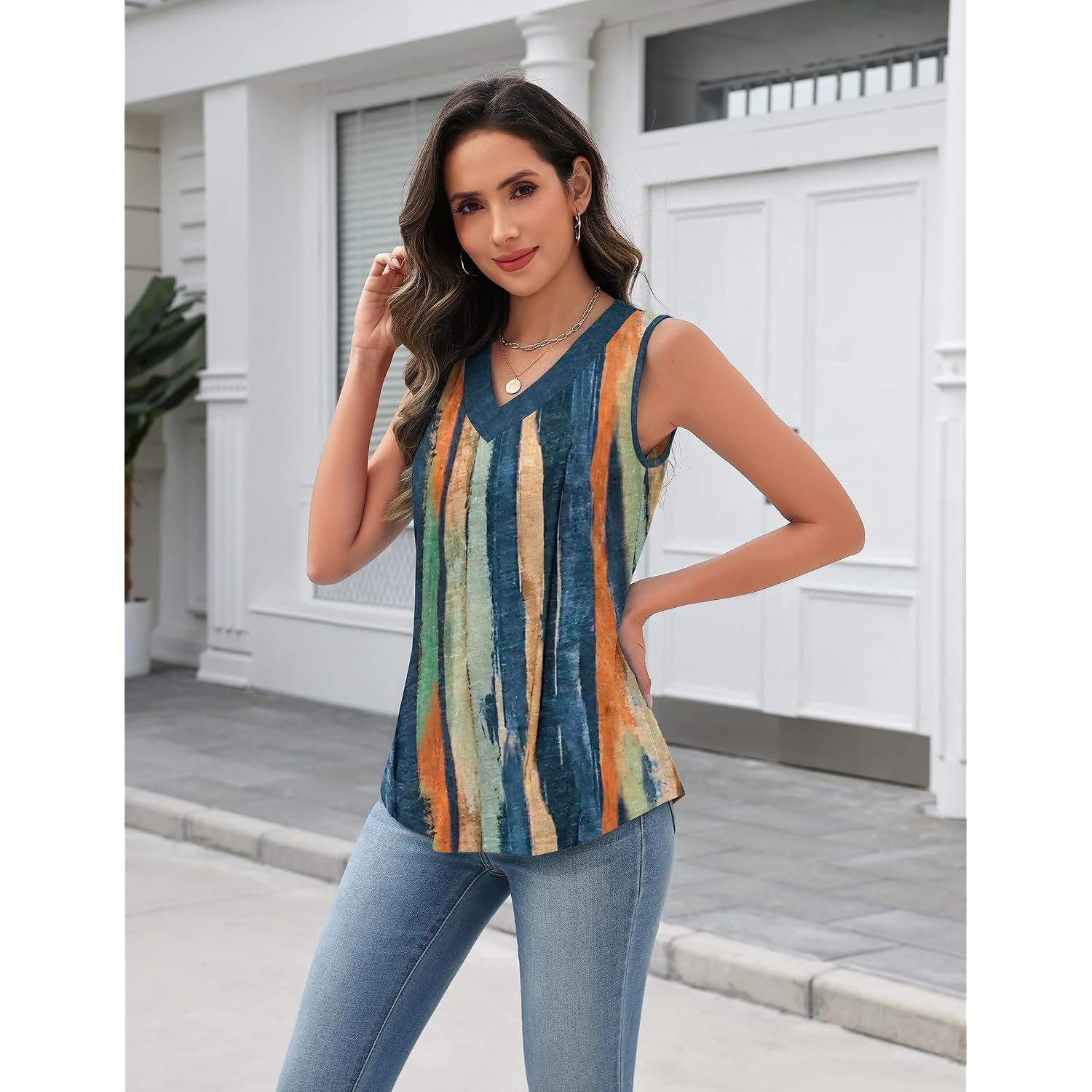Zeagoo Tank Top For Women V Neck Loose Fit Sleeveless Summer Tops Business Casual Outfits Dressy Blouses Shirts