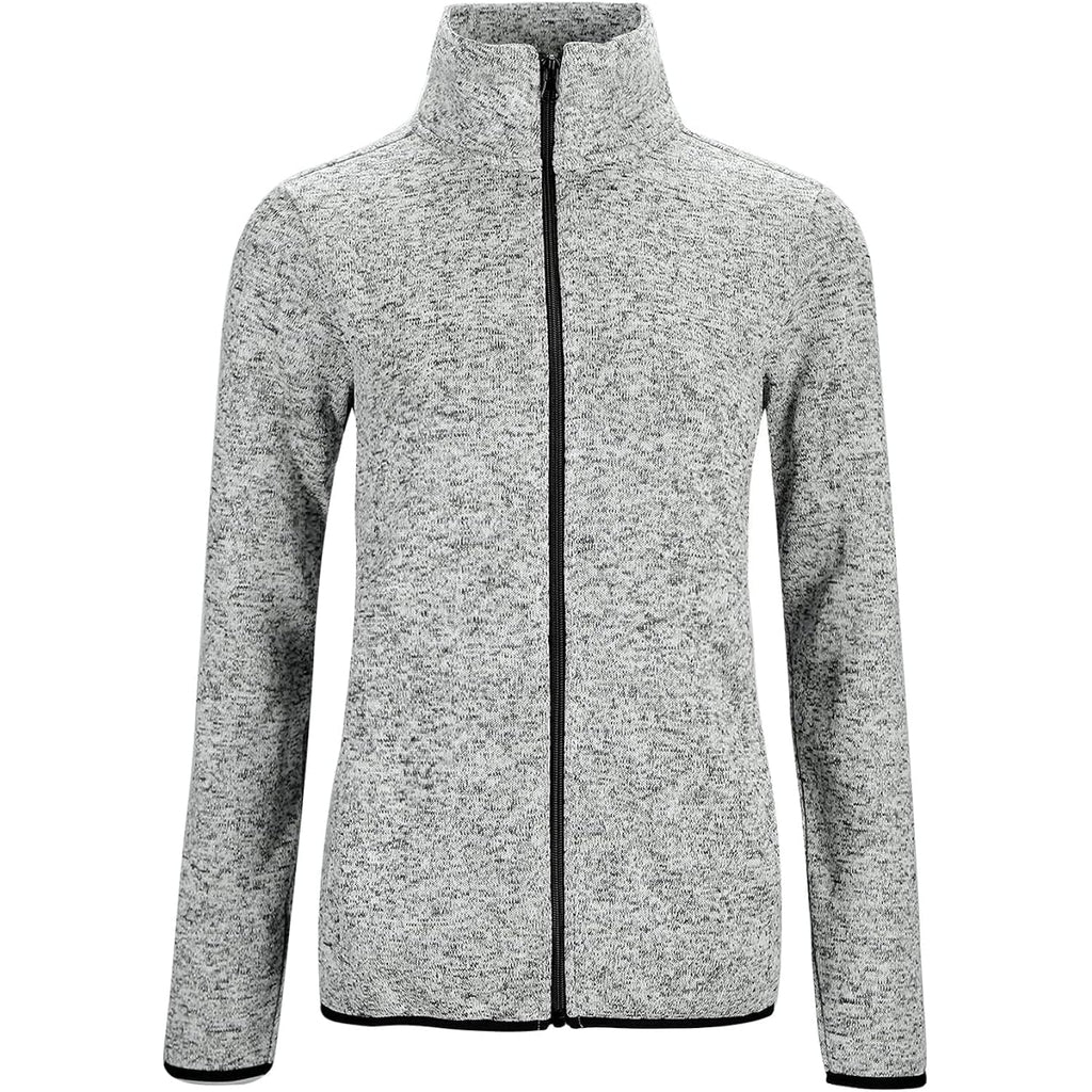Women'S Long Sleeve Sweater Fleece Zip Up Speckled Jacket With Pockets