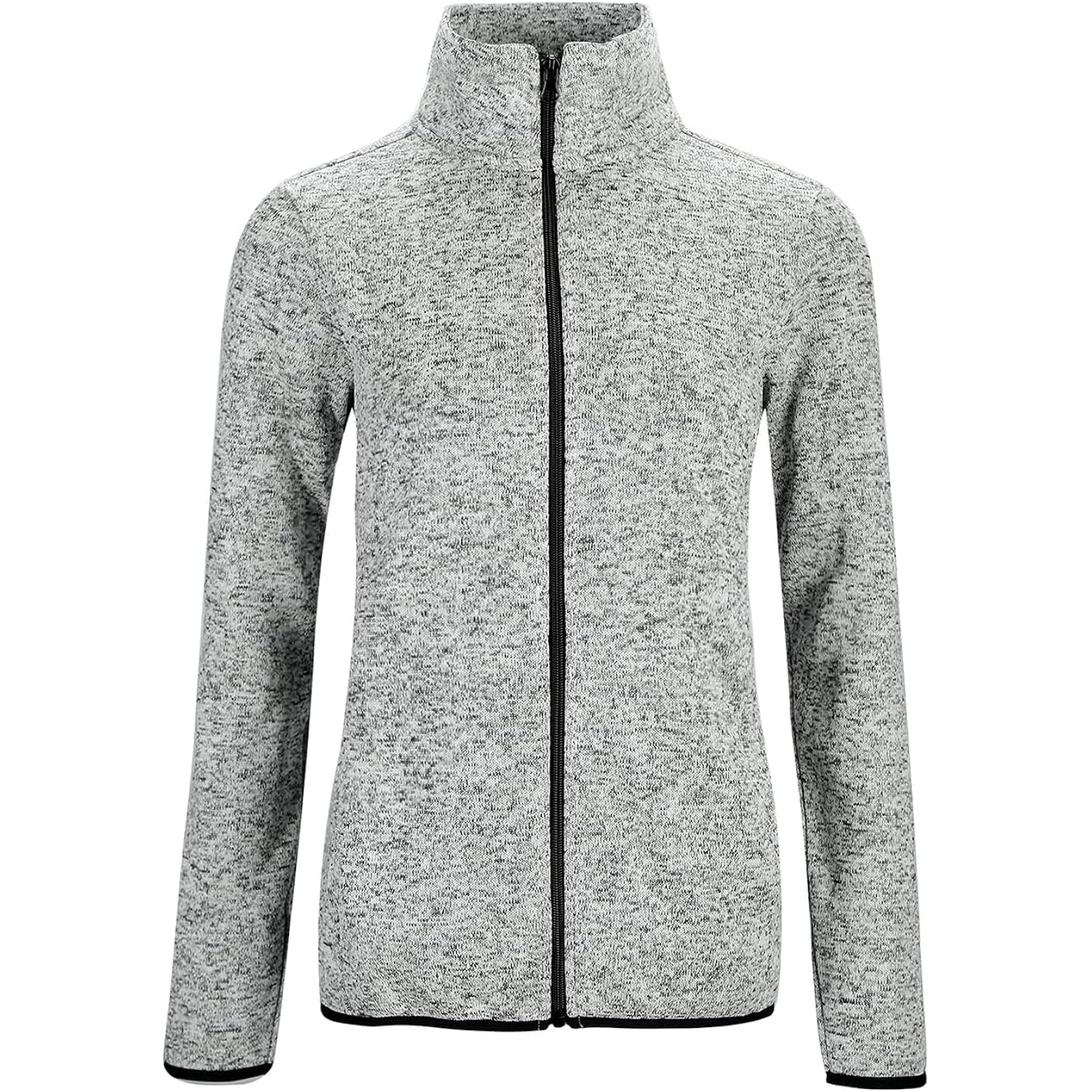 Women'S Long Sleeve Sweater Fleece Zip Up Speckled Jacket With Pockets