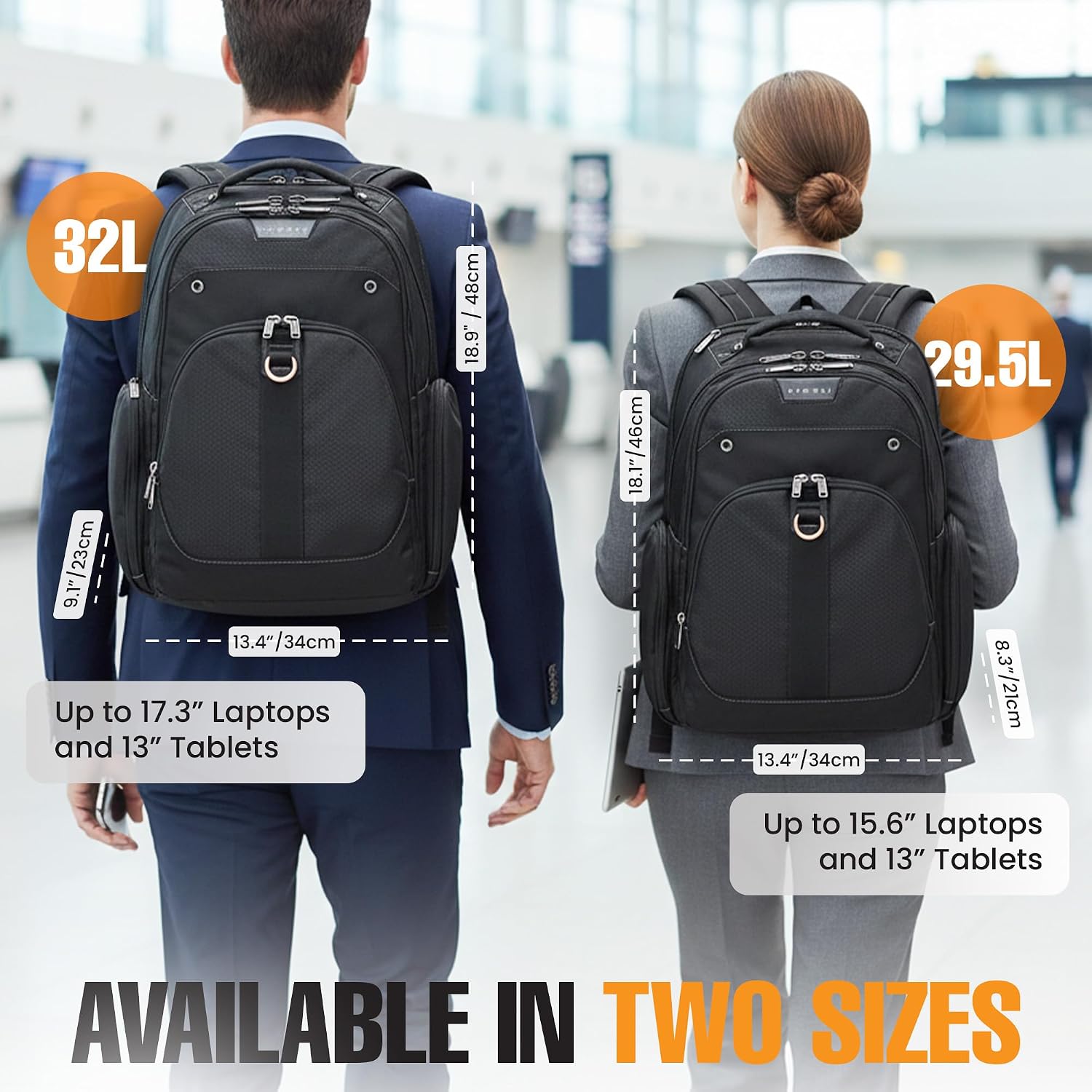 Everki Atlas Business 32L Laptop Backpack – Travel-Friendly Business & Office, Professional Backpack For Men & Women, Durable Computer Bag With Adjustable Padded Compartment, Fits 13"-17.3", Black