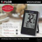 Taylor Wireless Digital Indoor Outdoor Thermometer, Easy To Read Numbers For Patio, Pool, And Indoor Areas, Lcd, Black
