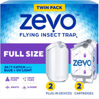 Zevo Flying Insect Traps - Plug-In Indoor Fly Trap And Bug Light Trap Refill With Blue And Uv Light - No-Mess Cartridge For House Flies, Fruit Fly Trap And Gnats (2 Plug-In Bases And 2 Cartridges)