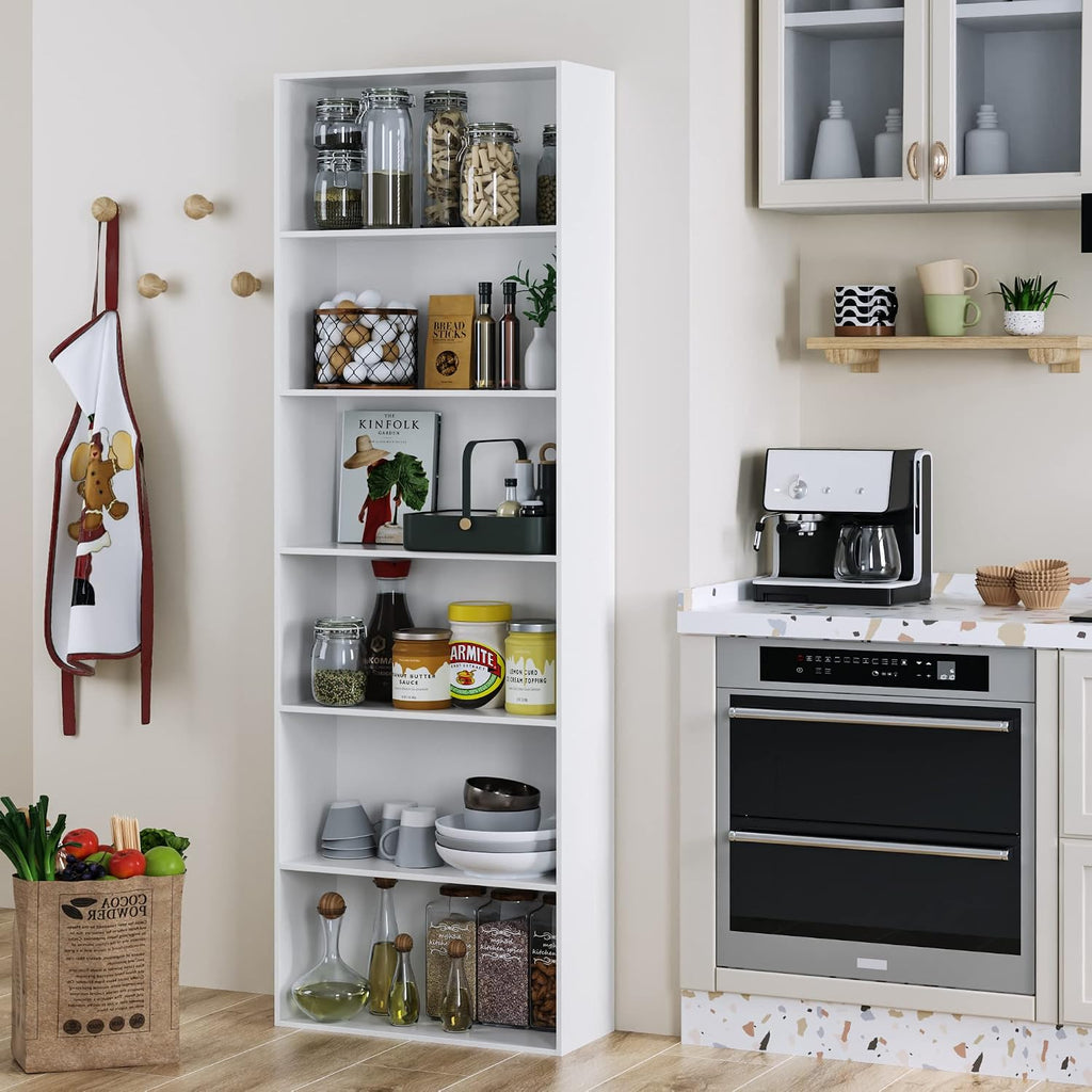 Fotosok 6-Tier Open Bookcase And Bookshelf, Freestanding Display Storage Shelves Tall Bookcase For Bedroom, Living Room And Office, White