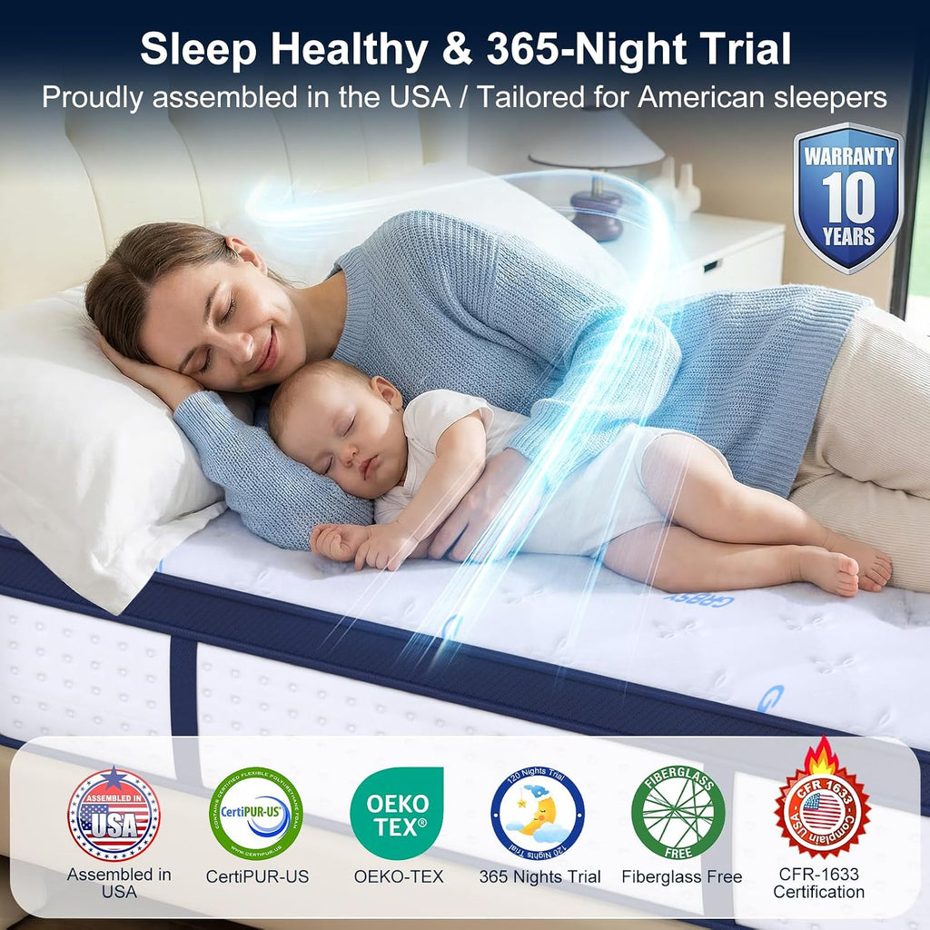 14 Inch Queen Mattress, Upgraded 7-Zoned Support Hybrid Queen Size Mattress In A Box With Cooling Gel Memory Foam & Pocket Coils For Back Pain Relief, Assembled In Usa, Motion Isolation, Medium Firm