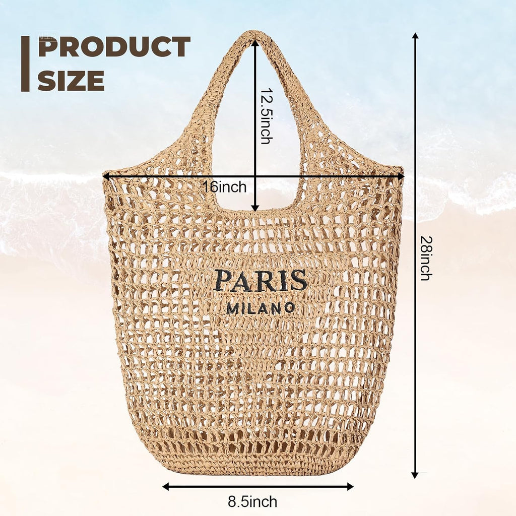Pleneal Beach Bags for Women - Women Beach Tote Bag, Summer Mesh Hollow Straw Tote Bag for Holiday Market
