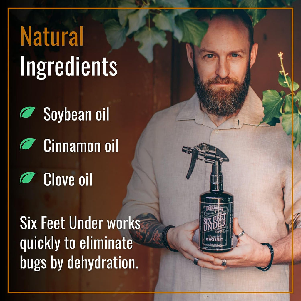 Dr. Killigan'S Six Feet Under Plant Powered Insect Killer Spray | Indoor Natural Pest Control | Fleas, Pantry & Clothing Moths, Ants, & Cockroaches | Family Friendly, Pet Safe (24 Oz)