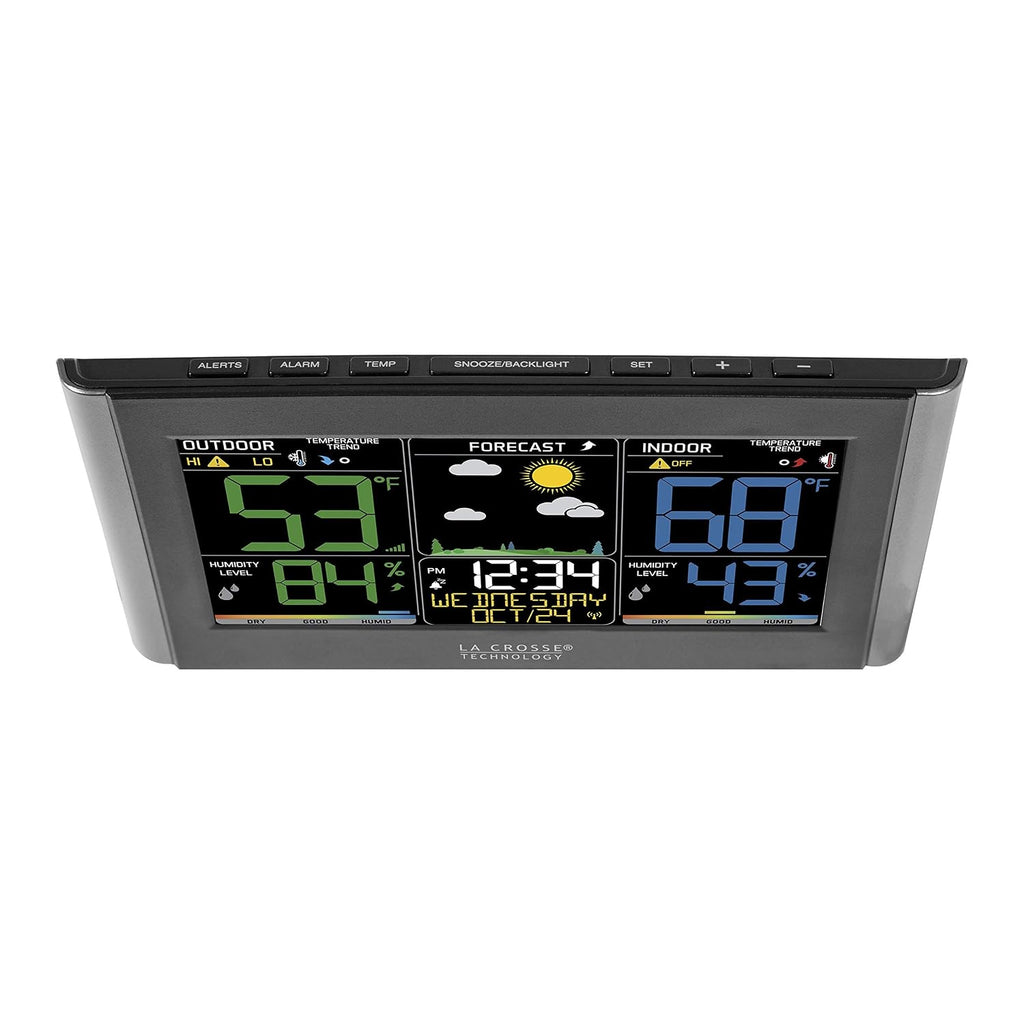 La Crosse Technology Weather Station With Customizable Alerts, Weather Forecast, Temperature, Dew Point, Humidity, Time, Heat Index, Large Display, Adjustable Brightness, Wireless, Black, C85845-Int