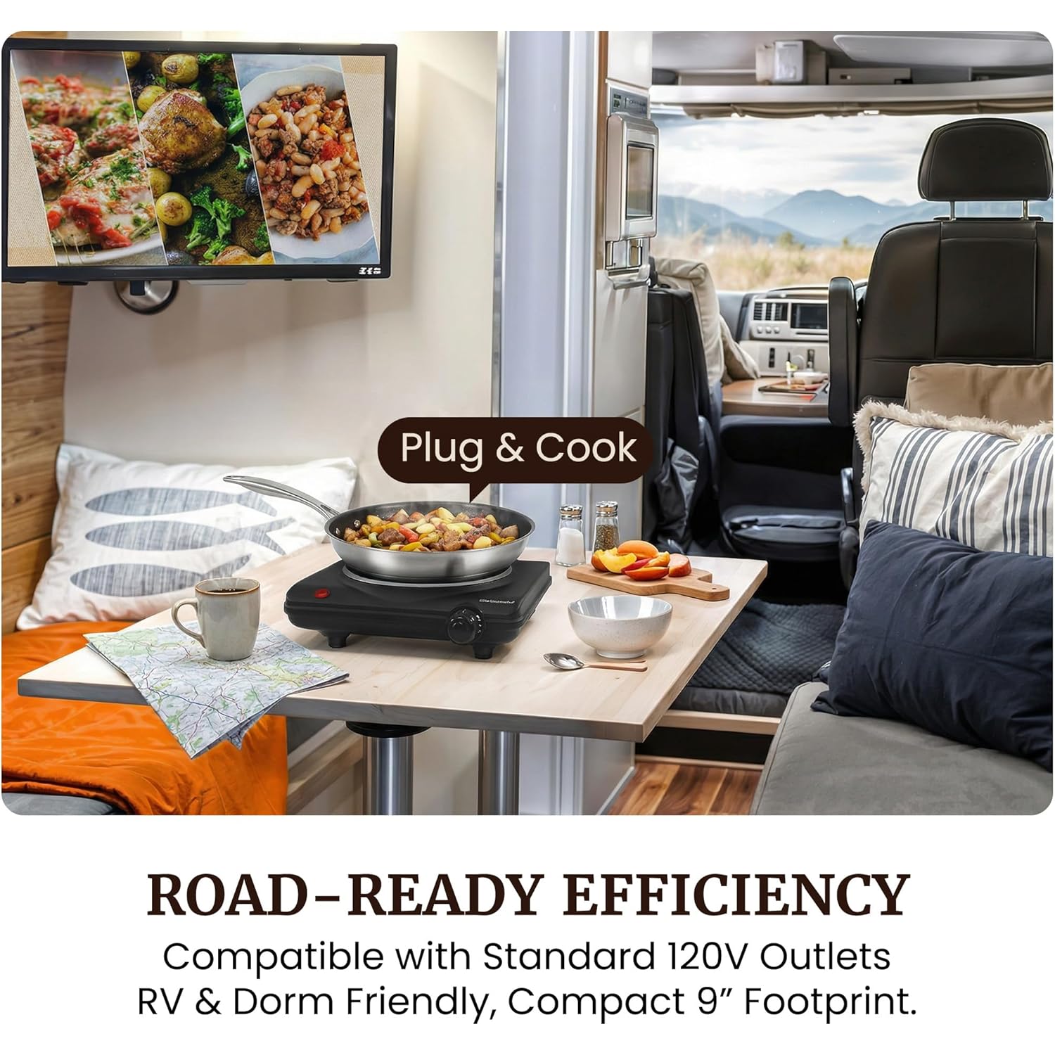 Elite Gourmet Countertop Electric Burner, 1000W Cast Iron Hot Plate, 7 Heat Settings, Portable Cooktop for RV, Dorm, Office & Small Kitchens, Road-Ready & Compact