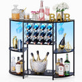 Wine Bar Cabinet With Led Lights, Mini Wine Bar Cart With Storage And Glass Holder, Home Bar Coffee Bar For Liquor, 3-Tier Bar Table For Kitchen, Dining Room, Living Room, Black