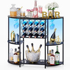 Wine Bar Cabinet With Led Lights, Mini Wine Bar Cart With Storage And Glass Holder, Home Bar Coffee Bar For Liquor, 3-Tier Bar Table For Kitchen, Dining Room, Living Room, Black