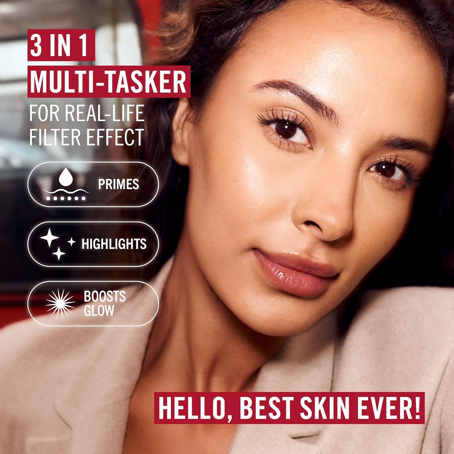 Rimmel Multi-Tasker Better Than Filters, 003 Light, Face Primer, Glow Booster and Highlighter, Vegan Formula, Anti-Ageing Benefits, Light-Reflecting Pigments, Giant Soft-Touch Wand, 1oz