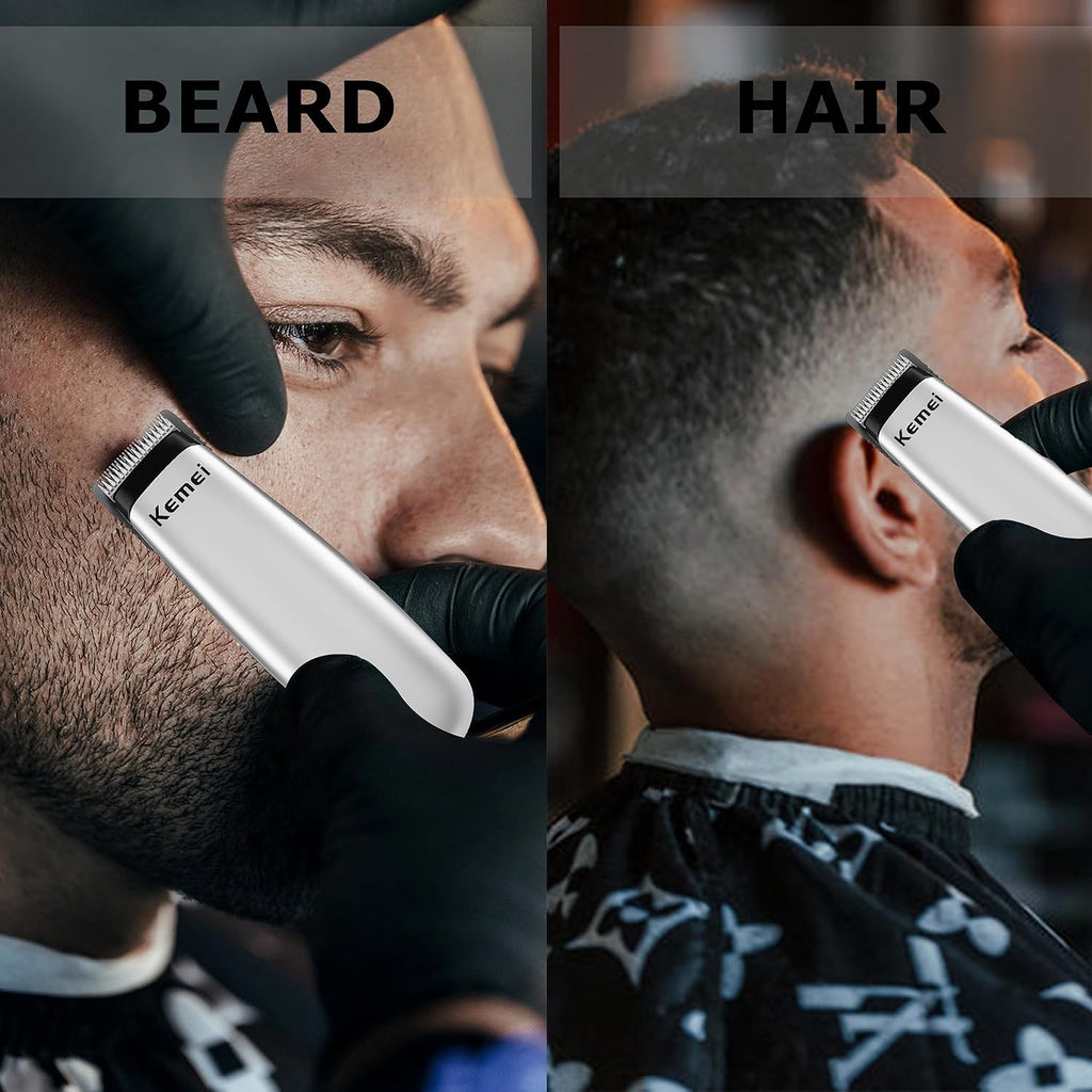 Kemei Mini Hair Trimmer Compact, Portable Clipper For Men, Precision Haircut And Shaving Tool Silver, Travel Friendly