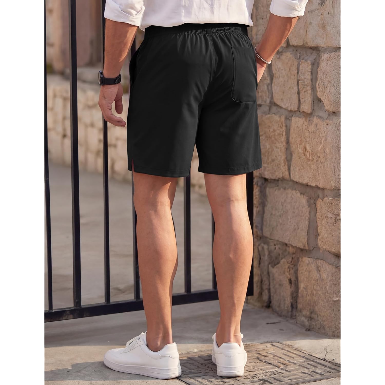 Magcomsen Mens Casual Shorts 7 Inch Chino Polyester Water Shedding Drawstring Summer Vacation 7" Shorts With Pockets