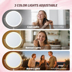 9" Lighted Makeup Mirror, 1X/20X Rechargeable Magnifying Mirror With 3 Color Dimmable Lights For Bedroom Tabletop, Base Charging And Switch, Women Gift