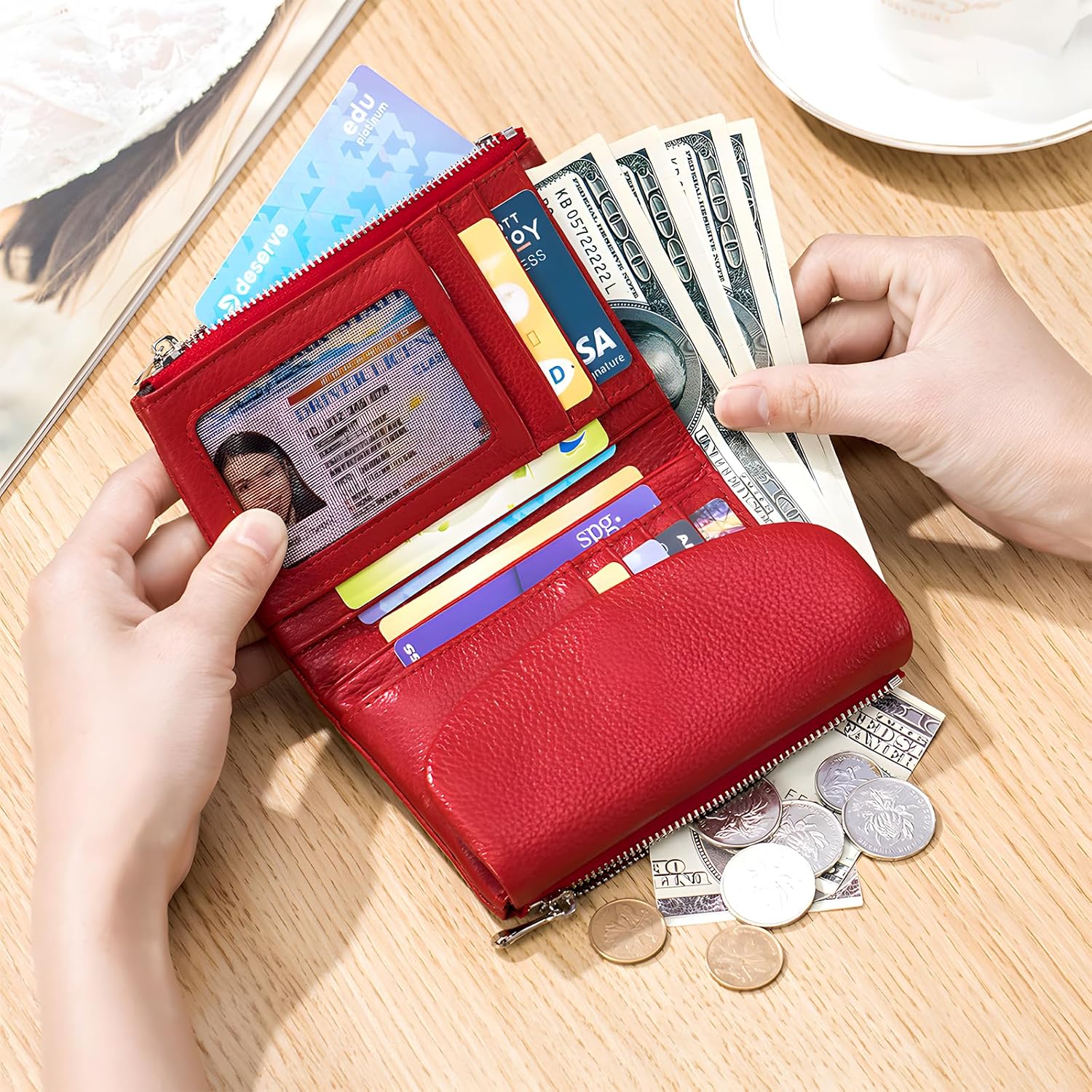 Unisex Pebble Leather Wallet, 5.3In Short Genuine Leather Coin Card Holder, Unisex Clutch Bags, Can Hold Coins, Id Cards
