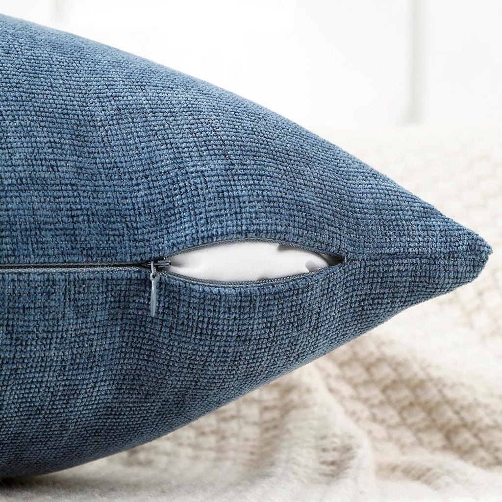Decorative Chenille Throw Pillow Covers 24X24 Cushion Case Steelblue | Pack Of 2 Square Soft Cozy Concise Modern Farmhouse Fall Pillow Covers For Sofa Couch Bed Living Room Home Decor