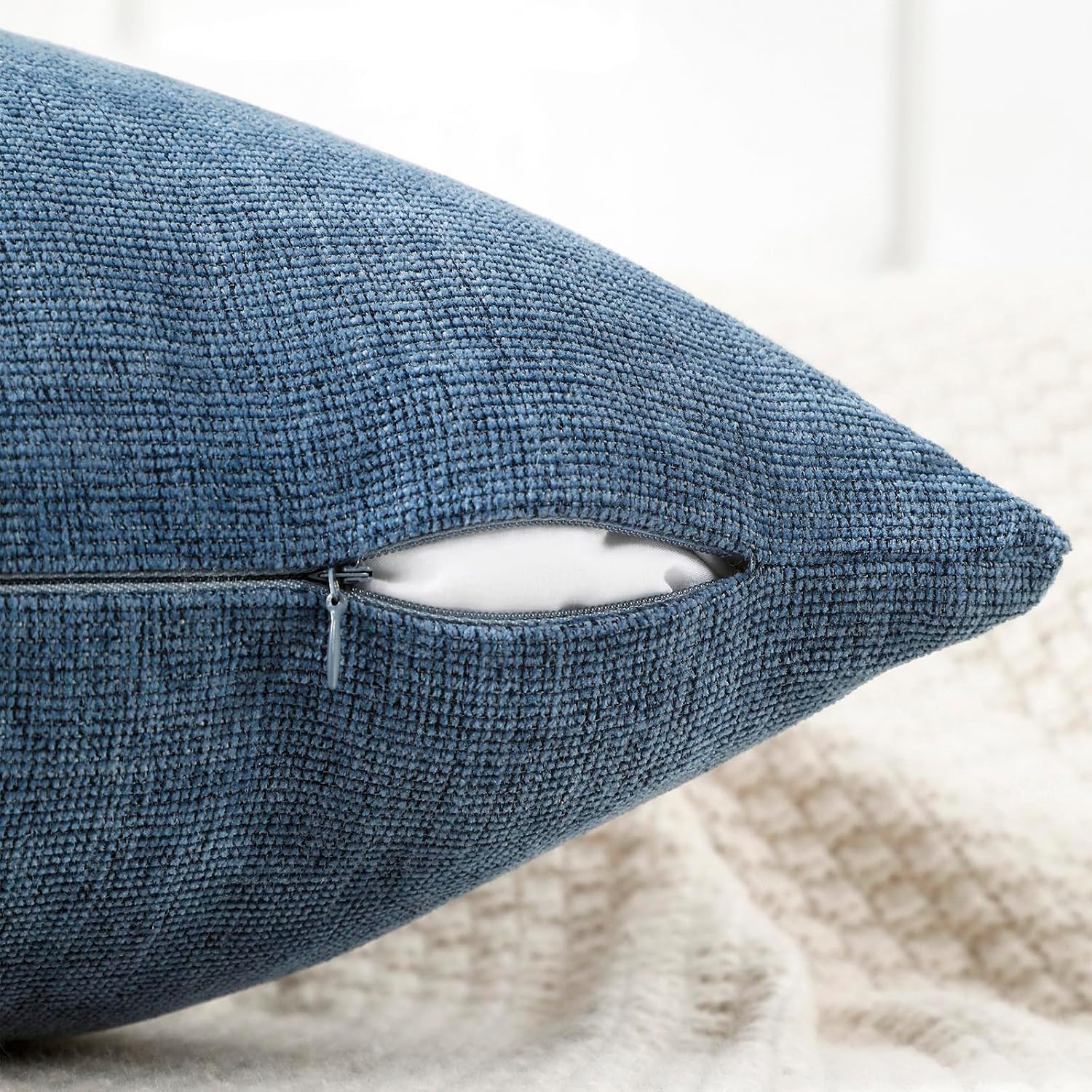 Decorative Chenille Throw Pillow Covers 24X24 Cushion Case Steelblue | Pack Of 2 Square Soft Cozy Concise Modern Farmhouse Fall Pillow Covers For Sofa Couch Bed Living Room Home Decor