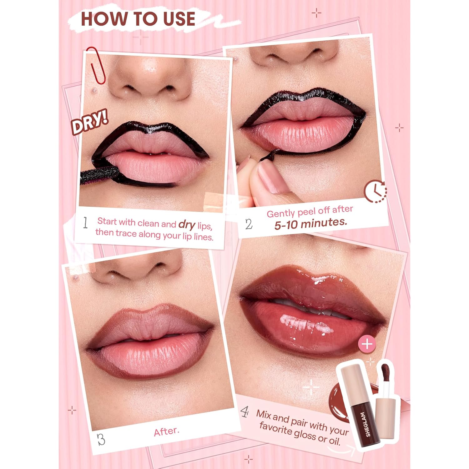 SHEGLAM Fall In Line Peel Off Lip Liner Stain Long Lasting Transfer-proof Nude Lip Tint-Plum Sauce