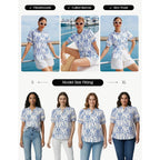 Women Boho Floral Tops, Summer Short Eyelet Sleeve Dressy Casual Shirts, Spring Button Down Blouse 2026 Trendy