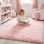 Light Pink Area Rugs for Bedroom Girls, Living Room Decor, Fluffy Fuzzy Plush Shag Rug 4x6 for Kids Room, Soft Cute Aesthetic Floor Fur Carpet for Baby, Toddler, Teen, Nursery, Preppy Dorm, Playroom