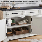 66" Farmhouse Buffet Cabinet With Storage, Sideboard Credenza, Carved Cloud-Inspired Doors, 3 Drawers & Adjustable Shelves, Coffee Bar Cabinet, Off White