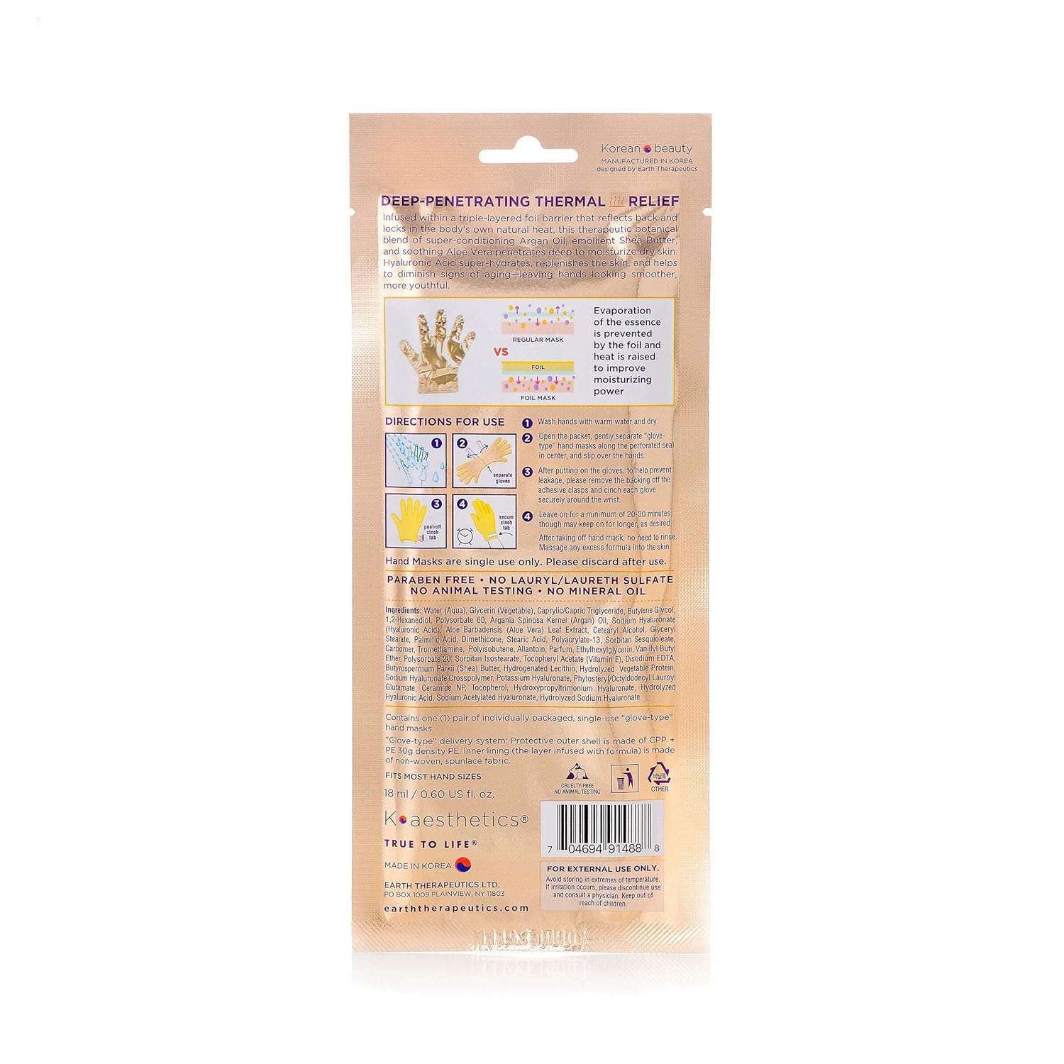 Earth Therapeutics Thermal Moisturizing Hand Mask (1 Pair)