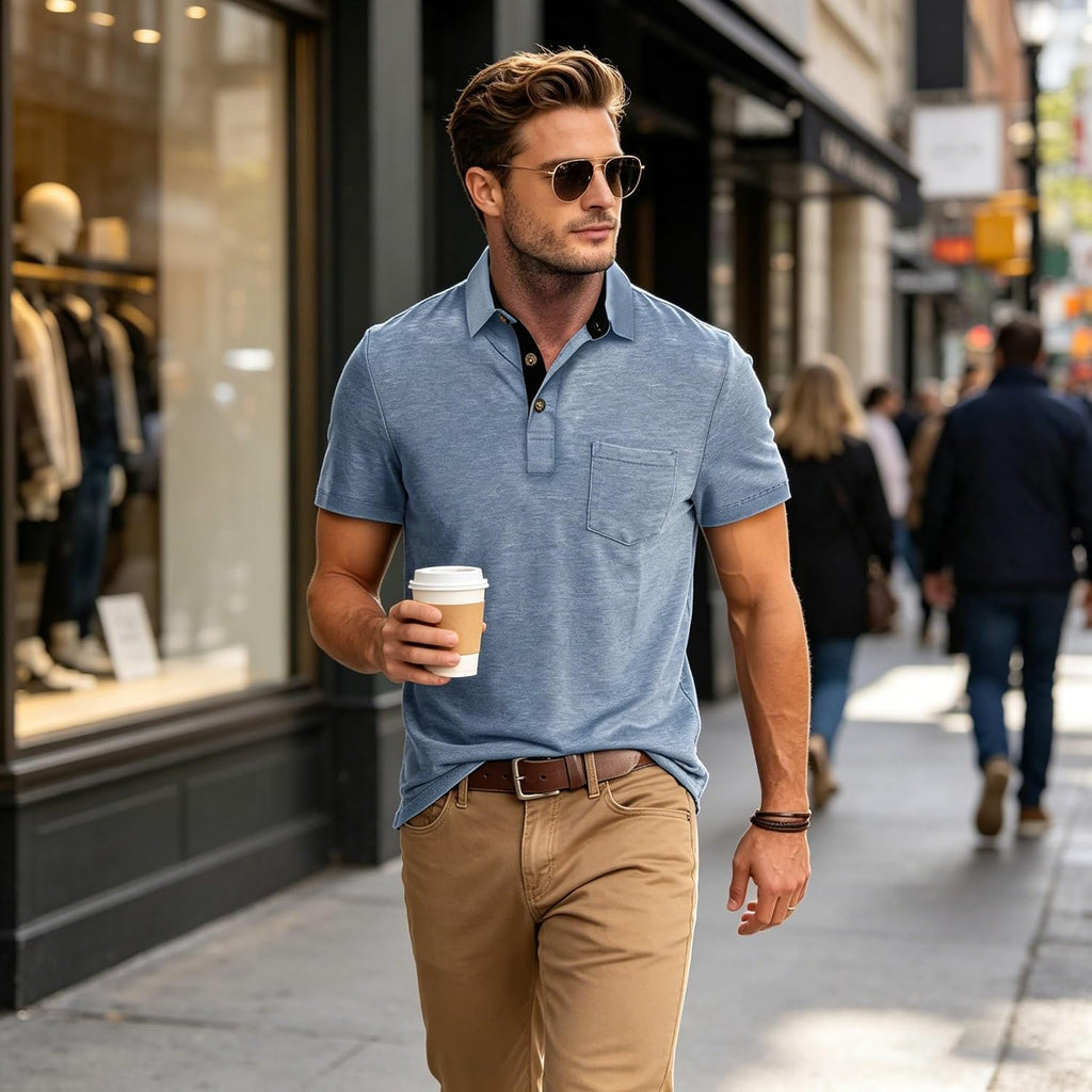 Men'S Casual Polo Shirts Classic Button Basic Short Sleeve Shirt Solid Color Cotton Tees Golf Stylish Tops