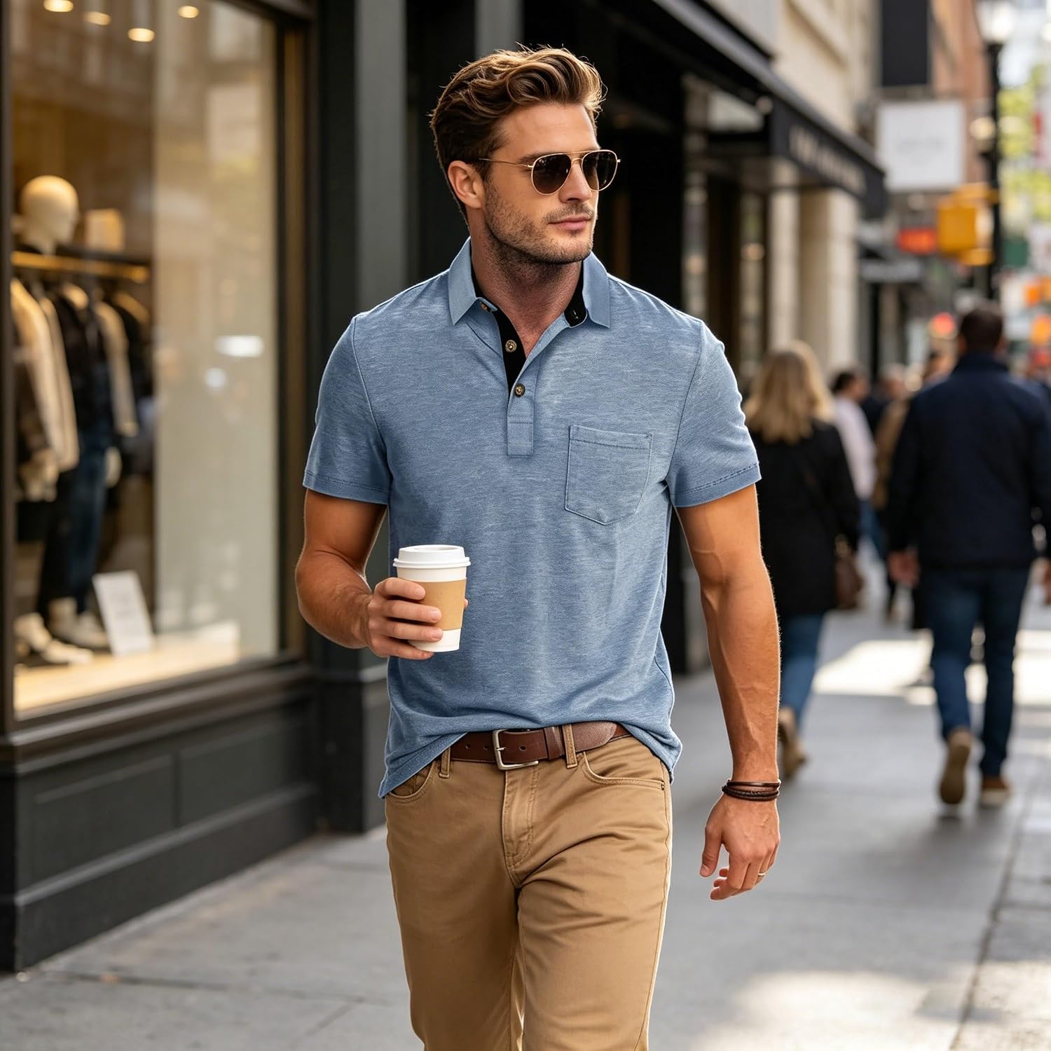 Men'S Casual Polo Shirts Classic Button Basic Short Sleeve Shirt Solid Color Cotton Tees Golf Stylish Tops
