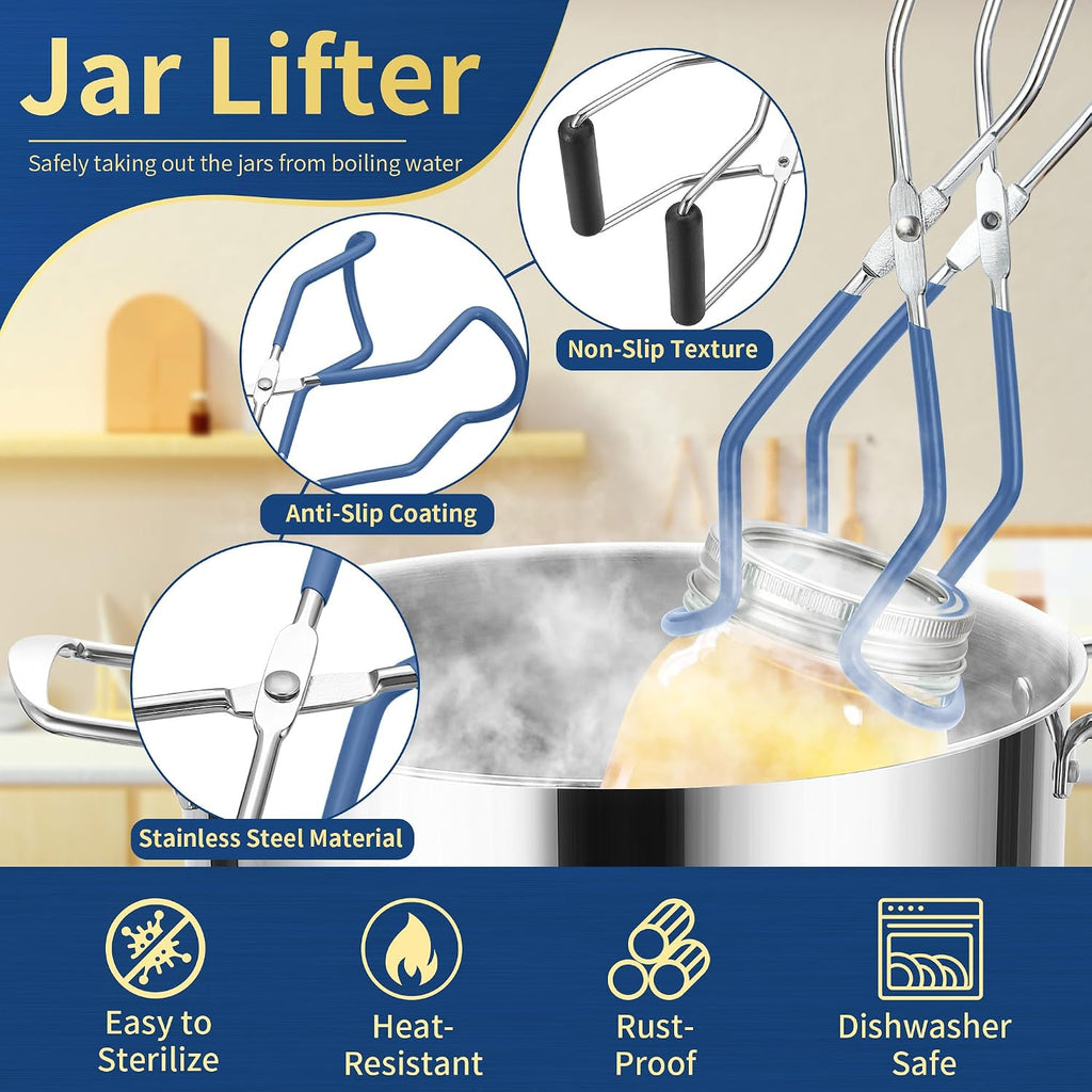 Canning Supplies Starter Kit,Canning Kit For Beginners Of 9 With Jar Lifter，Wide Mouth Funnel,Wrench,Tongs,Lid Lifter,Bubble Popper,Canning Labels,Ladle,Measuring Spoon-Blue