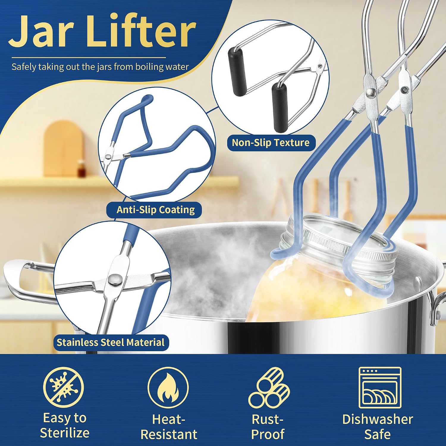 Canning Supplies Starter Kit,Canning Kit For Beginners Of 9 With Jar Lifter，Wide Mouth Funnel,Wrench,Tongs,Lid Lifter,Bubble Popper,Canning Labels,Ladle,Measuring Spoon-Blue