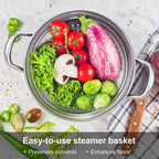 Chefbee Stainless Steel Steamer Pot - 3.2QT Steamer for Cooking with Food Basket, Steaming Cooking Pot Kitchen Cookware for Vegetable, Food, Dumplings, Soup