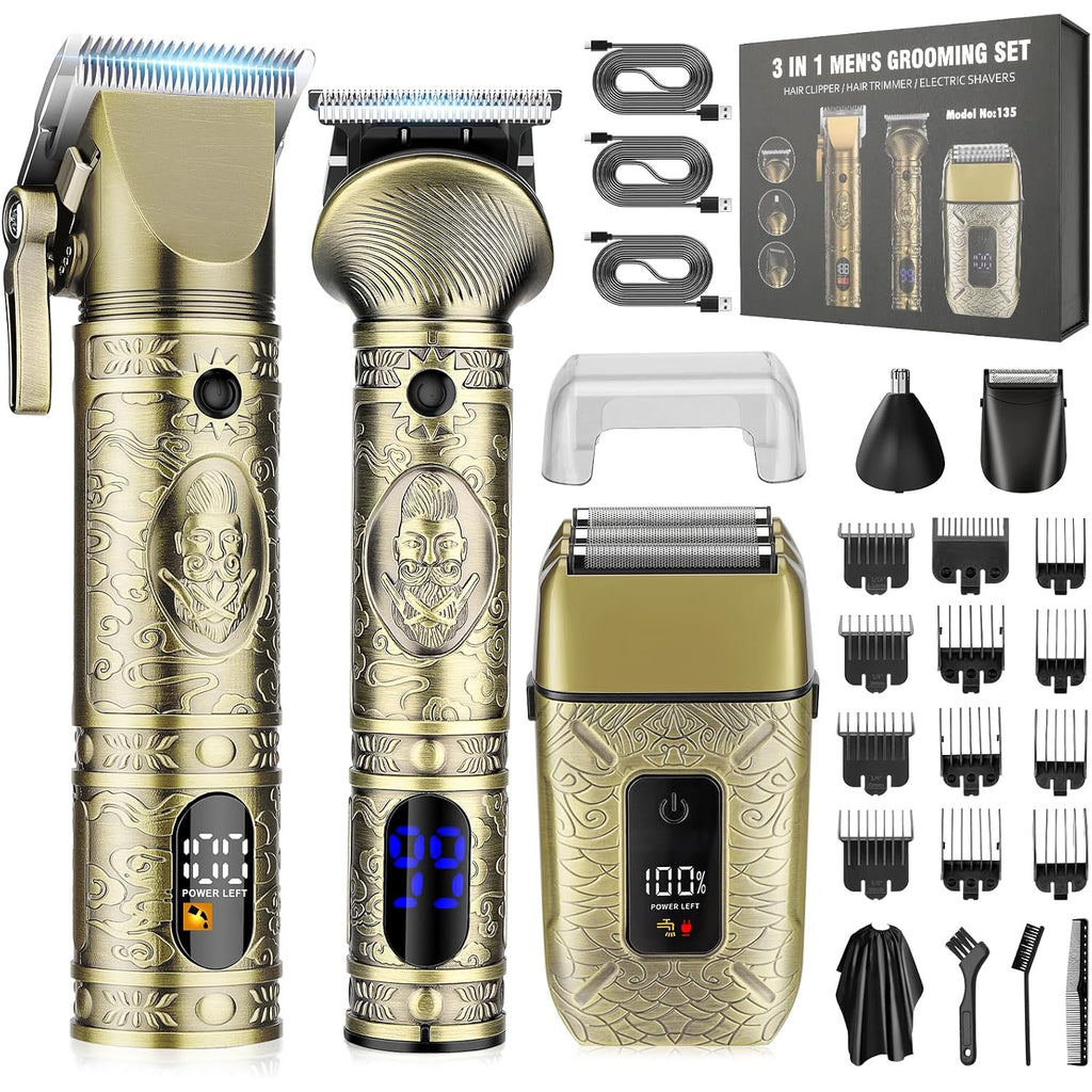 Professional Hair Clippers For Men Electric Razor Shavers Nose Hair Trimmer And Detail Trimmer 5 Pcs Set，Cordless Beard Trimmer Barber Clippers For Hair Cutting Mens Grooming Kit
