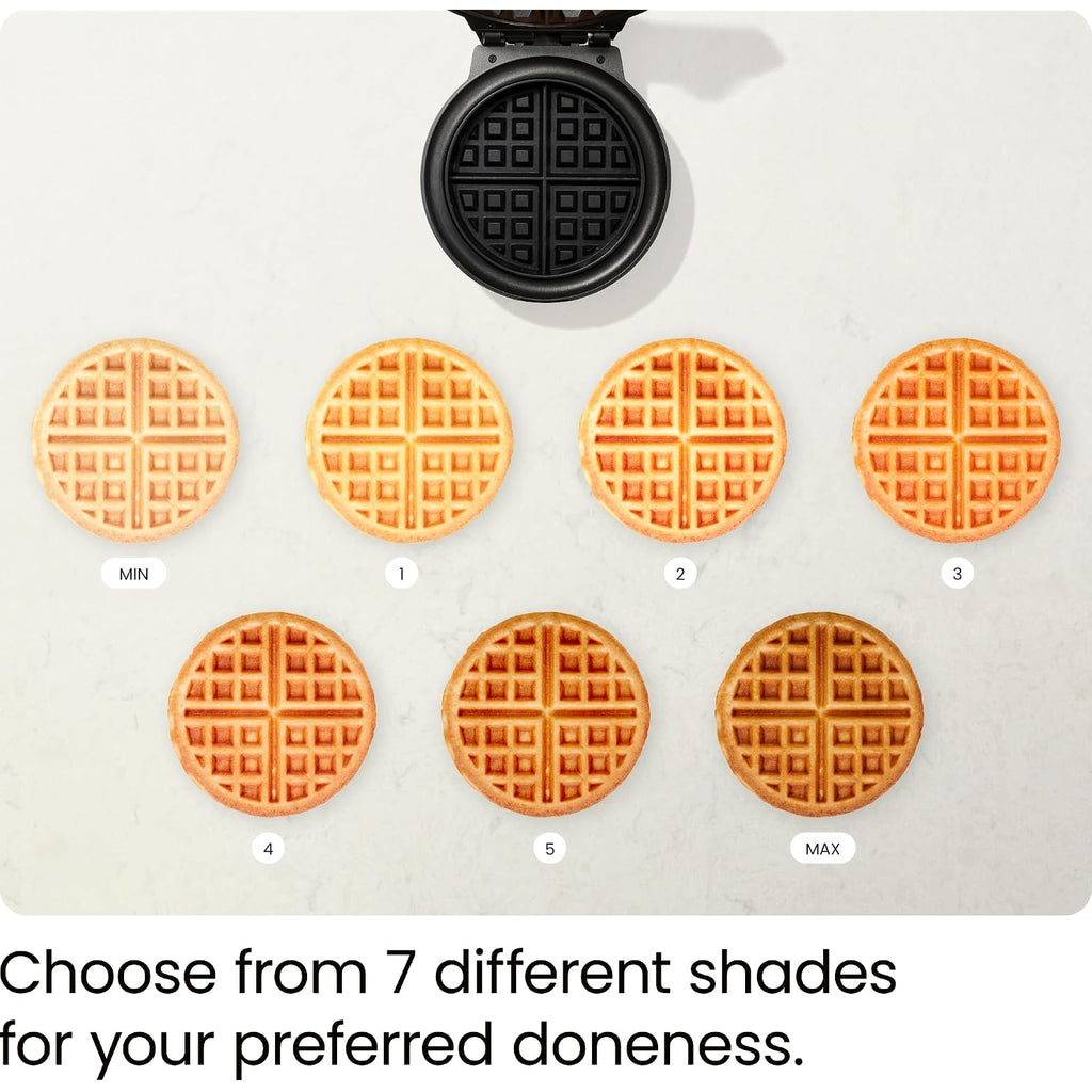 Chefman Anti-Overflow Belgian Waffle Maker W/Shade Selector, Temperature Control, Mess Free Moat, Round Iron W/Nonstick Plates & Cool Touch Handle, Measuring Cup Included, Black