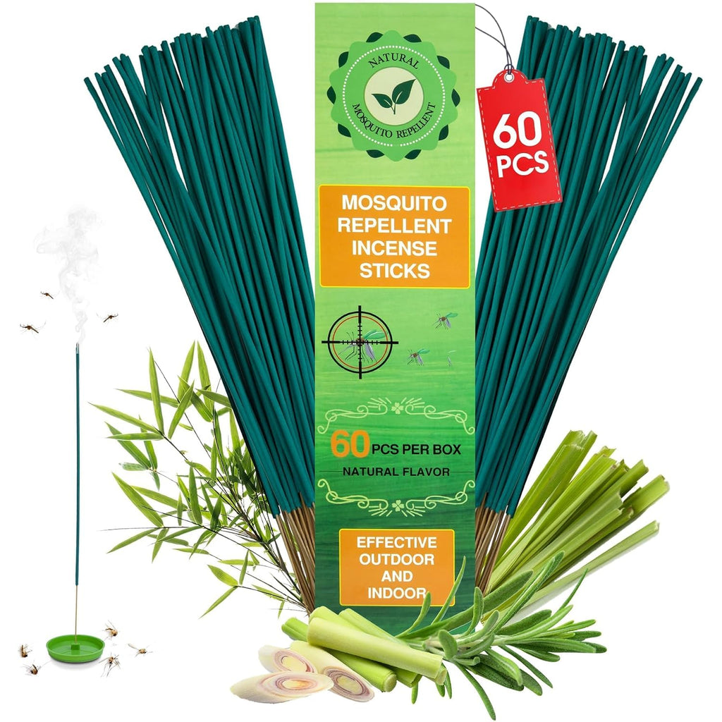 60 Pcs Natural Mosquito Repellent Outdoor Patio, Citronella Oil Mosquito Incense Sticks Plant-Based Bug Repellent For Patio Camping Essentials Fishing Backyard Travel Mosquito Control