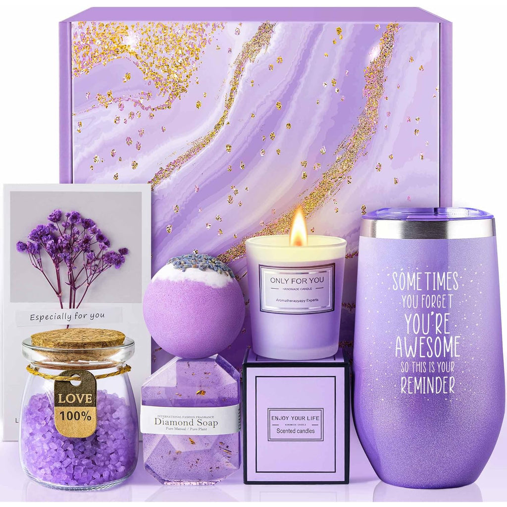 Gifts for Women, Mom, Wife, Girlfriend, Sister, Her - Happy Birthday, Christmas, Valentine's Day, Mothers Day Gifts - Lavender Spa Gift Basket Set