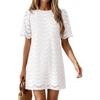 Prettygarden Women'S 2026 Summer Casual Short Dresses Embroidered Lace Short Sleeve Boho Mini Dress Beach Vacation Clothes