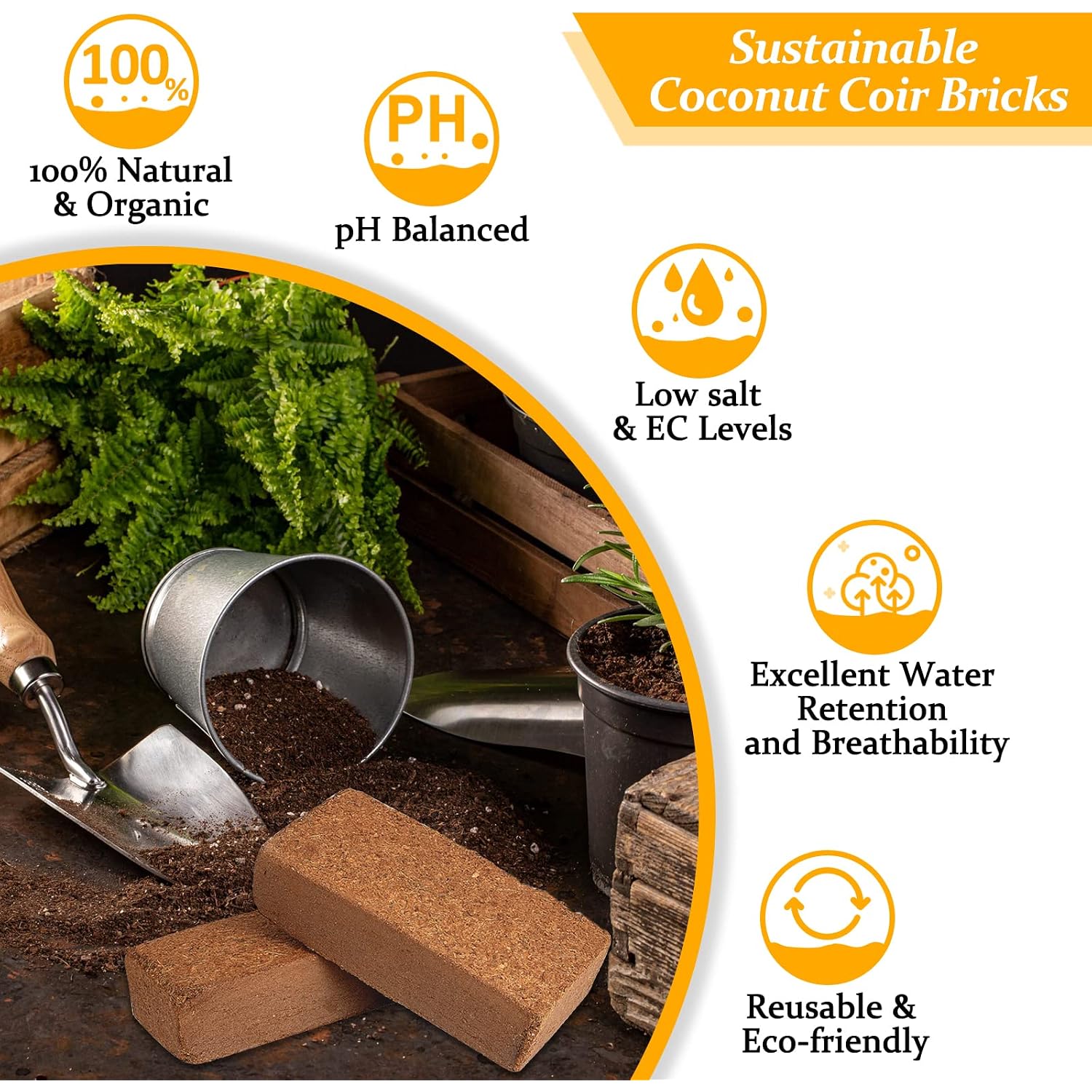 2Pcs Organic Coco Coir Bricks Soil Blocks- 100% Natural Compressed Coco Peat Brick Coconut Fiber Substrate With Low Ec& Ph Balance, High Expansion Coco Coir Pith Coconut Husk For Garden