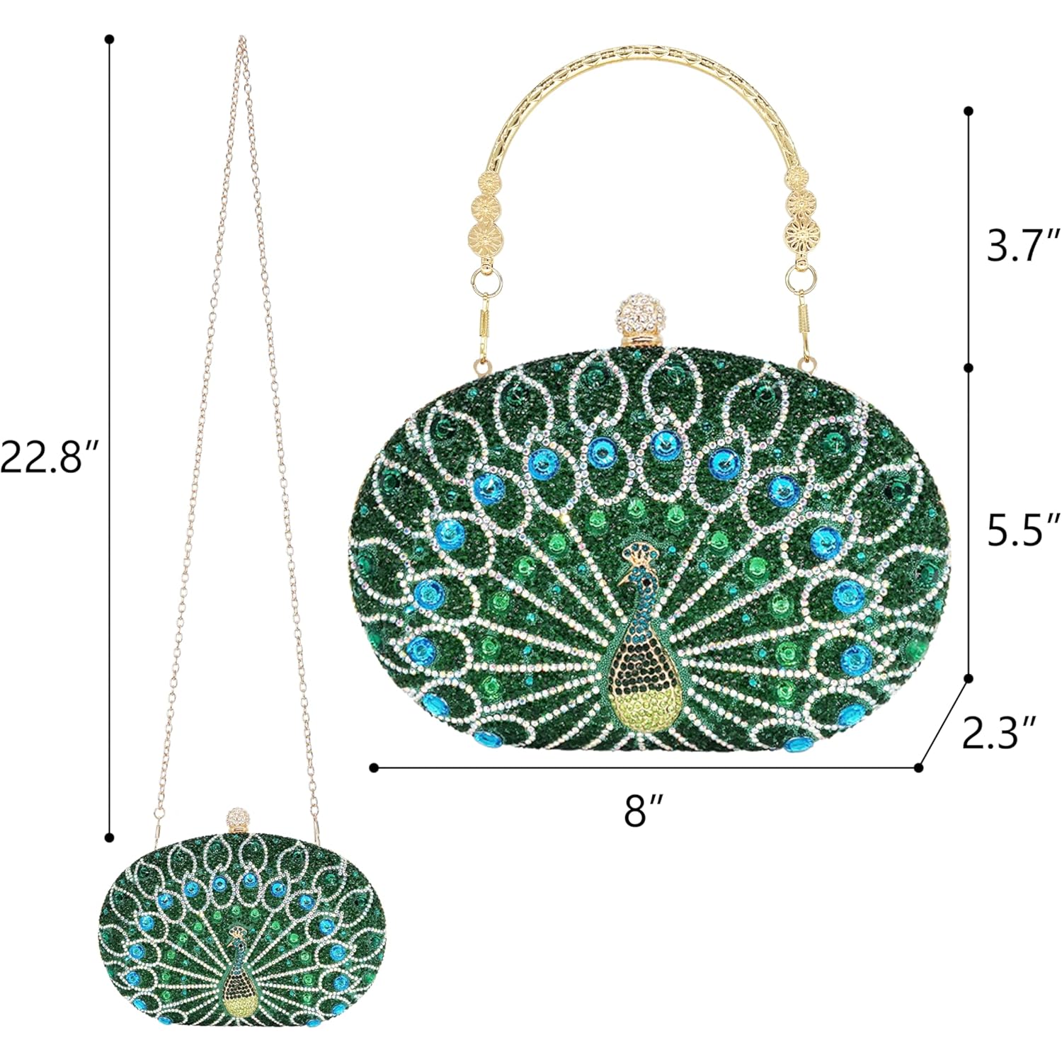 MAIRLOM Women's Evening Bags Sparkly Rhinestone Clutch Purses Luxury Diamond Peacock Handbag for Wedding Party Formal
