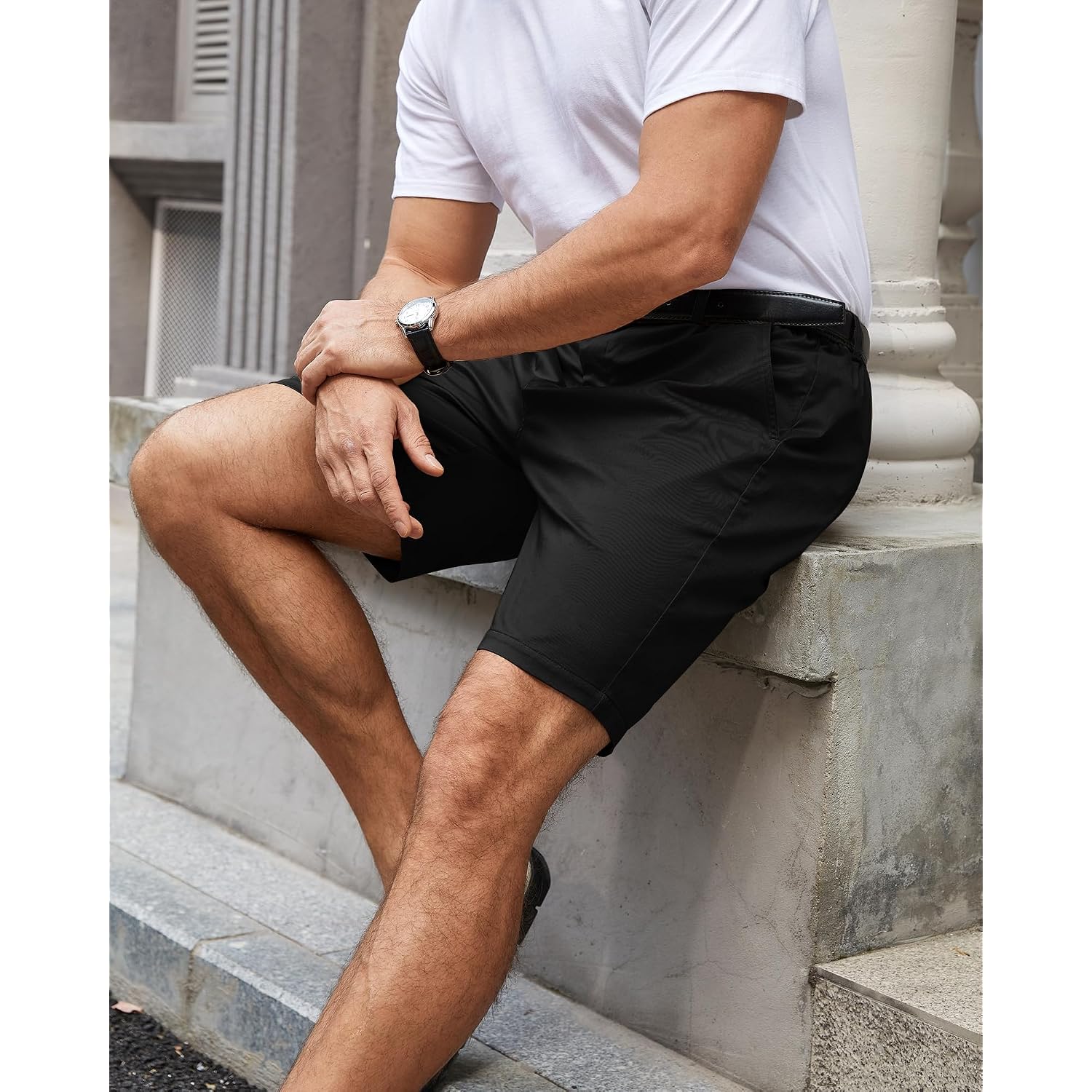 Ntrlv Men'S Cotton Chino Shorts Casual Elastic Waist Drawstring 7 Inch Summer Beach Golf Shorts With Pockets